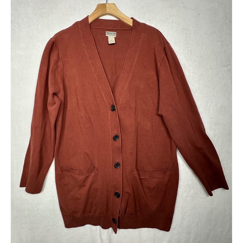 Duluth Trading Co Mens XXL Cardigan Sweater Rust Orange Cotton Blend V-Neck Knit